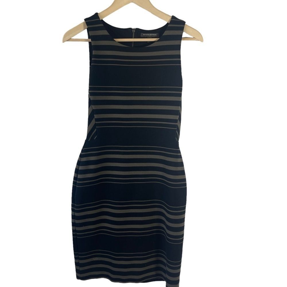 Banana Republic Black‎ Tan Striped Sleeveless Dress Sz 2
